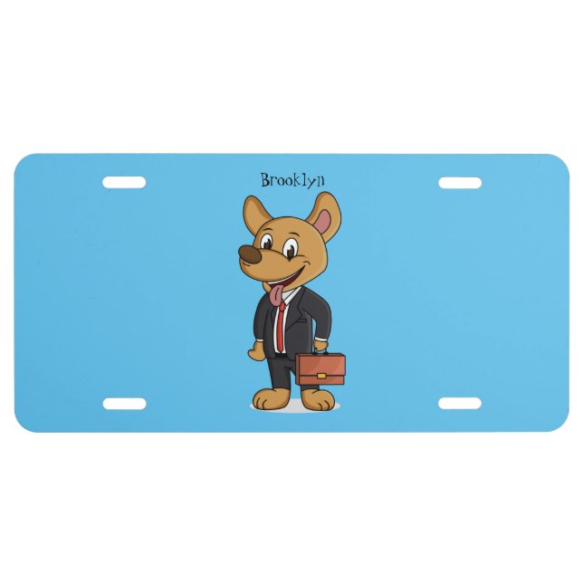 Funny dog wearing business suit cartoon  license plate (Front)