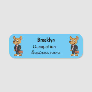 Funny dog wearing business suit cartoon name tag