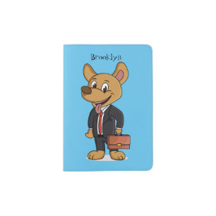 Funny dog wearing business suit cartoon passport holder