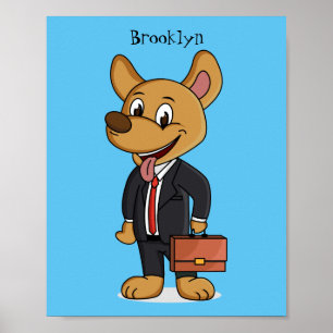 Funny dog wearing business suit cartoon poster