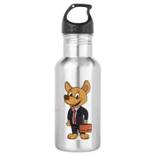Funny dog wearing business suit cartoon  stainless steel water bottle