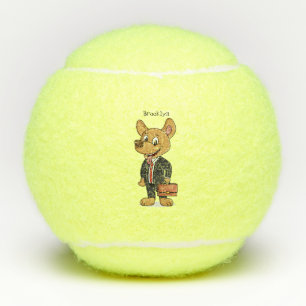 Funny dog wearing business suit cartoon tennis balls