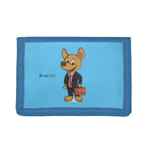 Funny dog wearing business suit cartoon tri-fold wallet