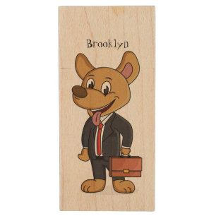 Funny dog wearing business suit cartoon wood flash drive
