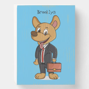 Funny dog wearing business suit cartoon wooden box sign