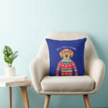 Funny Dog Wearing Glasses, Ugly Christmas Sweater Throw Pillow<br><div class="desc">Funny Christmas Holiday Wintry Blue throw pillow featuring a dog wearing red glasses and an "Ugly" Christmas Nordic Sweater. Actually, we think he's rather cute! Add your custom text above or delete. Makes a perfect Christmas and Winter Birthday Gift for dog lovers. Also great for White Elephant holiday or Secret...</div>