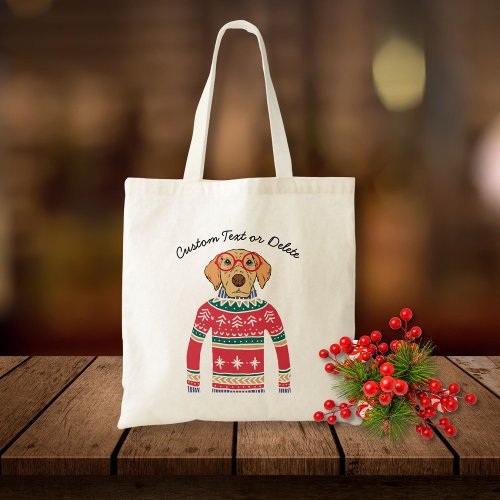 Funny Dog Wearing Glasses Ugly Christmas Sweater Tote Bag