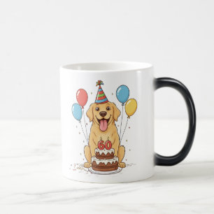 Funny Dog Wearing Party Hat for 60th Birthday Color Morph Mug
