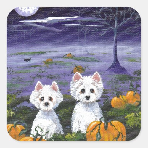 Funny Dog Westie White West Highland Terrier Dogs Square Sticker