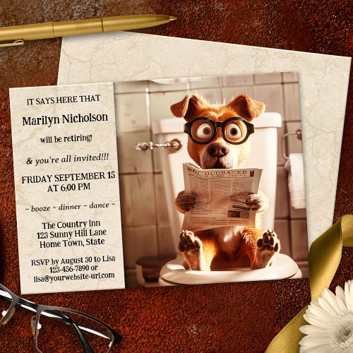 Funny Dog Whimsical Retirement Party Invitation