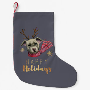 Funny Dog with Antlers, Happy Holidays Small Christmas Stocking