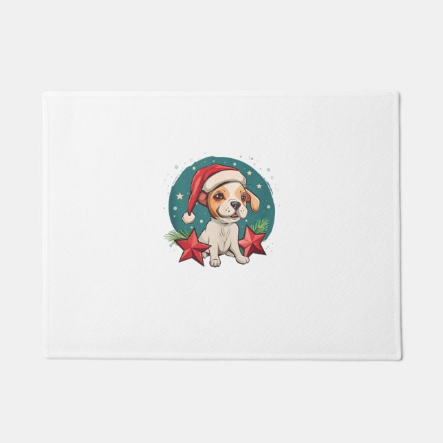 Funny Dog with Christmas Stars for Festive Season  Doormat (Front)