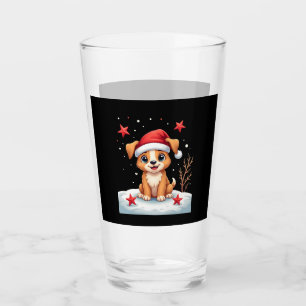 Funny Dog with Christmas Stars for Festive Season Glass