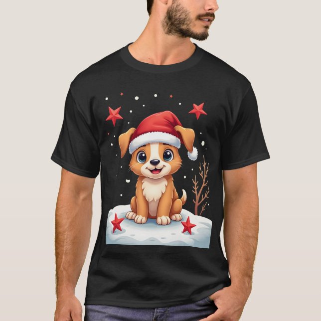 Funny Dog with Christmas Stars for Festive Season  T-Shirt (Front)