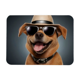Funny dog with glasses and hat magnet