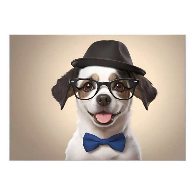 Funny dog with glasses and hat photo print (Front)