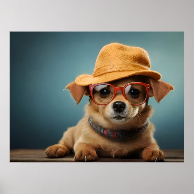 Funny dog with glasses and hat poster (Front)