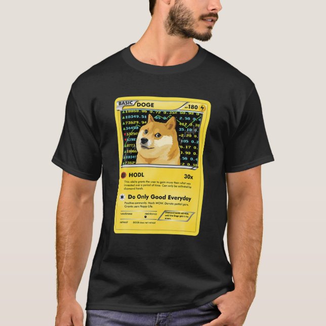 Funny Dogecoin Doge HODL Card Crypto Meme Men Kids T-Shirt (Front)