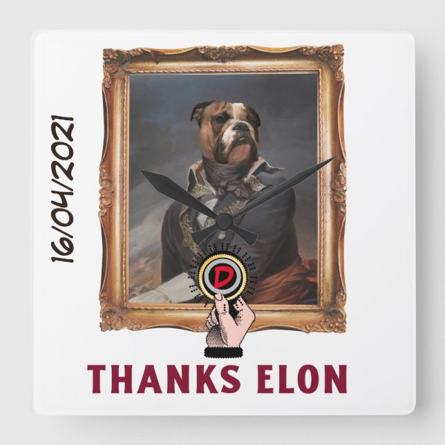 Funny dogecoin dressed up dog painting square wall clock (Front)