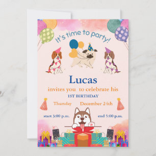 Funny Dogs 1st Birthday Invitation