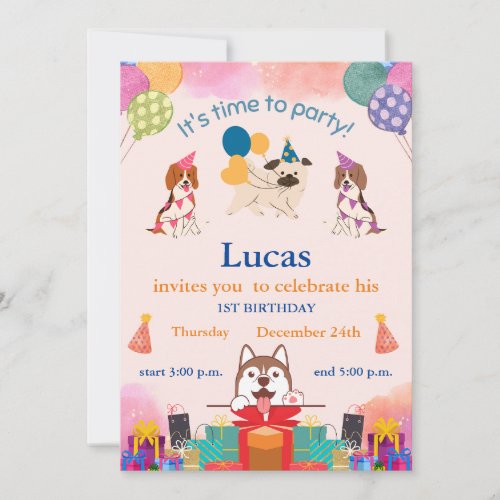 Funny Dogs 1st Birthday  Invitation