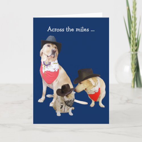 Funny Dogs and Cat Across the Miles Birthday Card