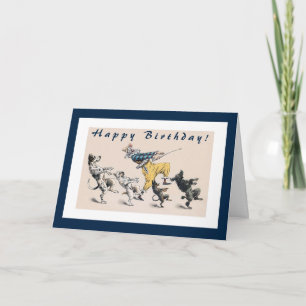 Funny Dogs and Clown 50th Birthday Card