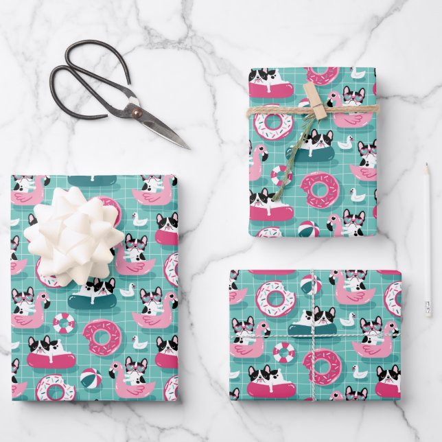 Funny Dogs At The Beach Flamingos  Wrapping Paper Sheets (Front)