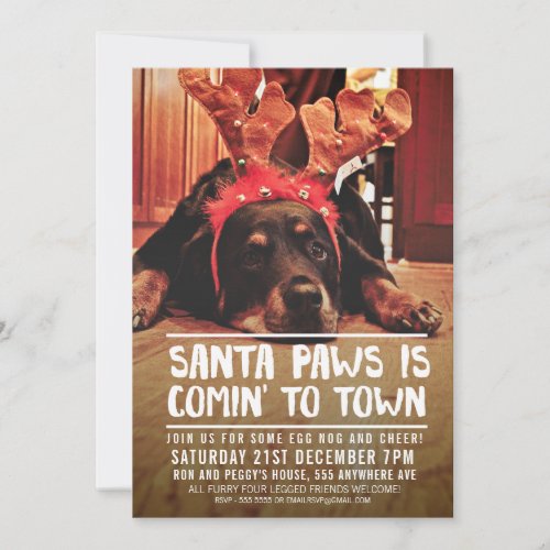 FUNNY DOGS CHRISTMAS SANTA PAWS PARTY PHOTO INVITATION