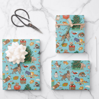 Funny Dogs Christmas Wrapping Paper - Blue