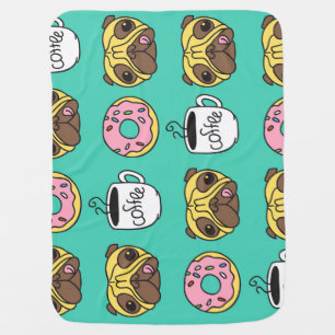 Funny dogs, donuts, coffee pattern. baby blanket