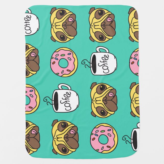 Funny dogs, donuts, coffee pattern. baby blanket (Front)