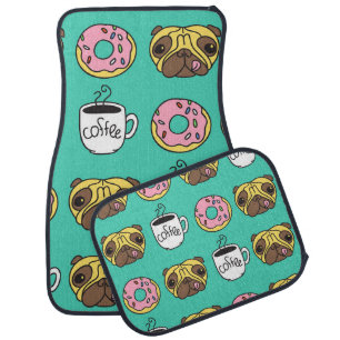 Funny dogs, donuts, coffee pattern. car floor mat