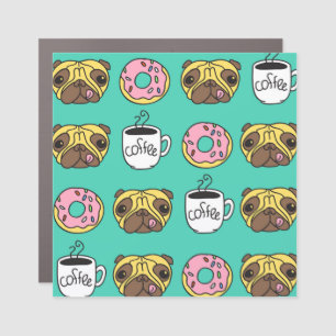 Funny dogs, donuts, coffee pattern. car magnet