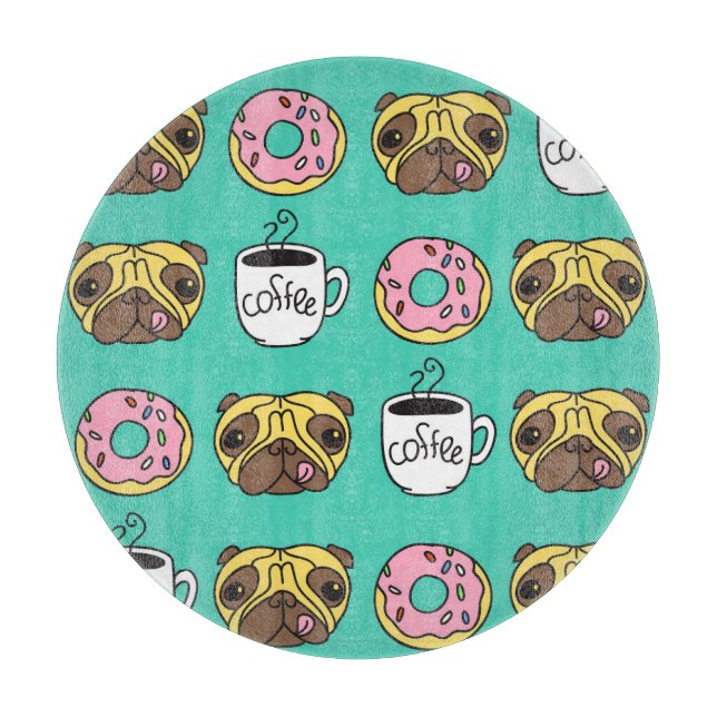 Funny dogs, donuts, coffee pattern. cutting board (Front)
