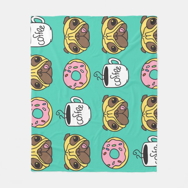 Funny dogs, donuts, coffee pattern. fleece blanket (Front)