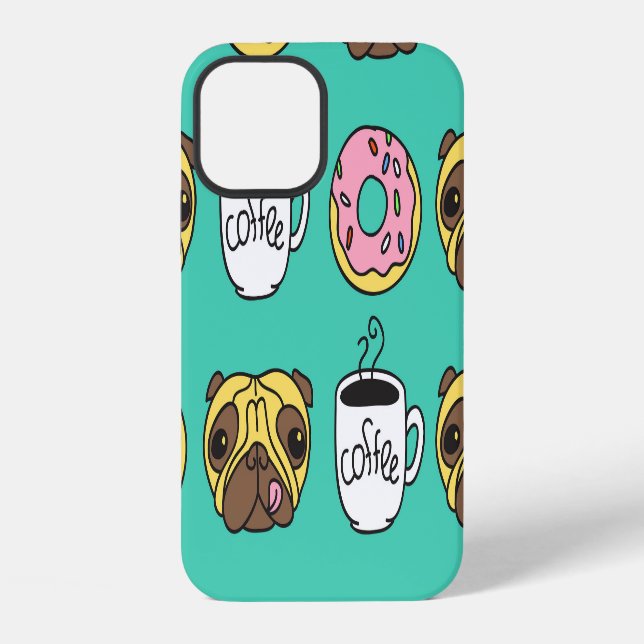 Funny dogs, donuts, coffee pattern. iphone case (Back)