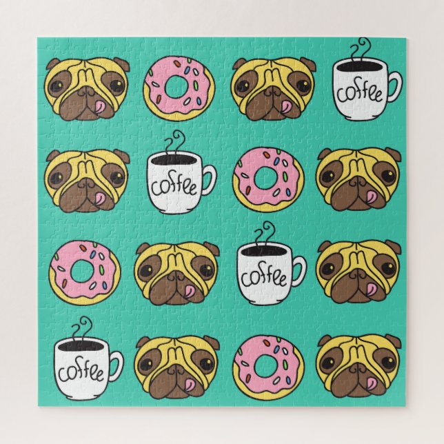 Funny dogs, donuts, coffee pattern. jigsaw puzzle (Vertical)