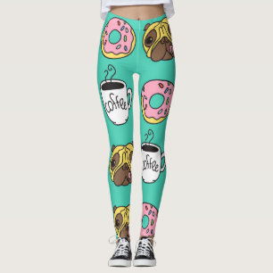 Funny dogs, donuts, coffee pattern. leggings