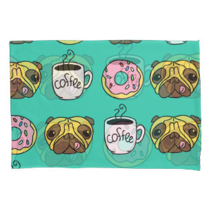 Funny dogs, donuts, coffee pattern. pillow case