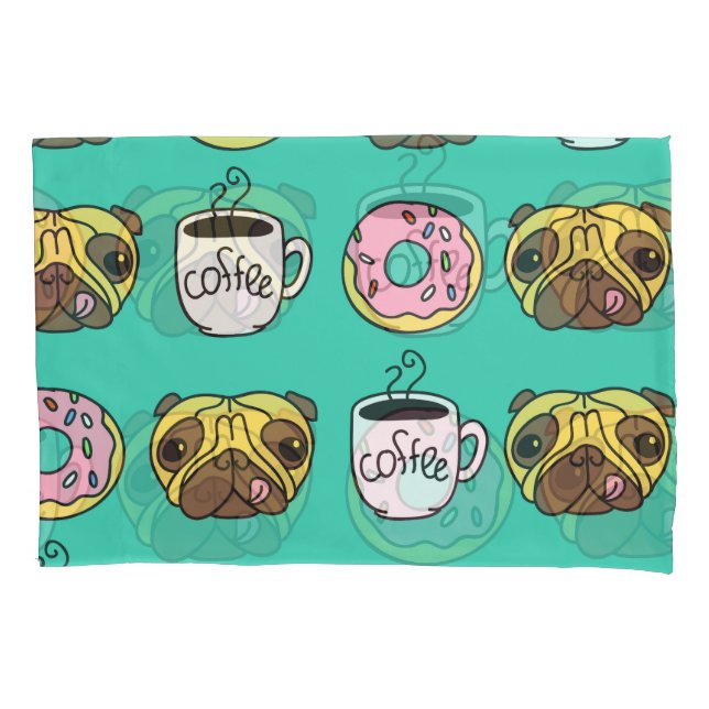 Funny dogs, donuts, coffee pattern. pillow case (Front)