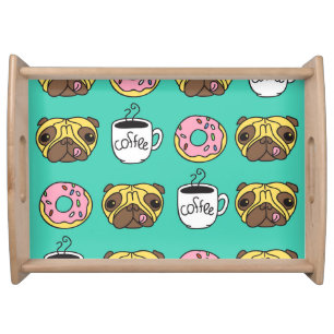 Funny dogs, donuts, coffee pattern. serving tray
