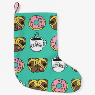 Funny dogs, donuts, coffee pattern. small christmas stocking