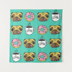 Funny dogs, donuts, coffee pattern. tapestry