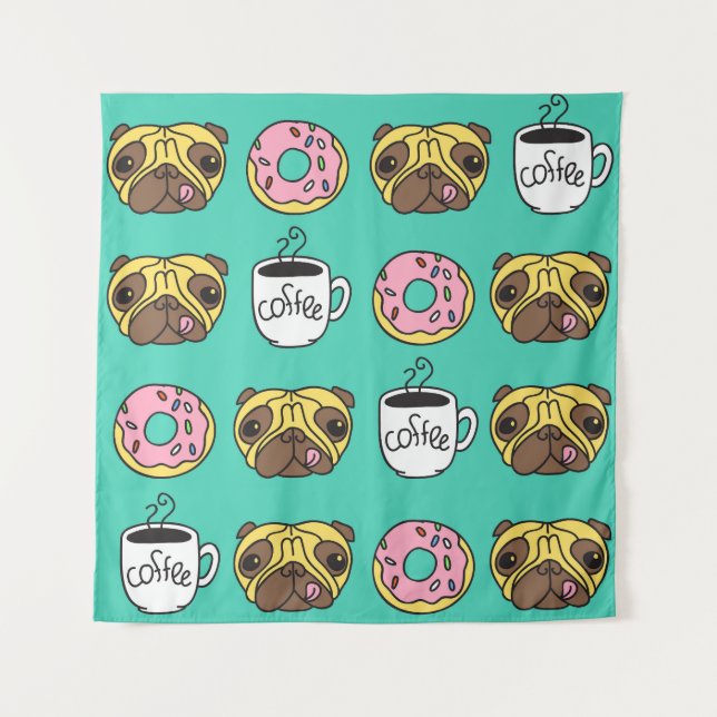 Funny dogs, donuts, coffee pattern. tapestry (Front)