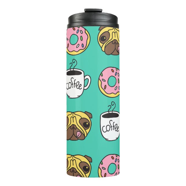 Funny dogs, donuts, coffee pattern. thermal tumbler (Front)