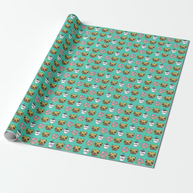 Funny dogs, donuts, coffee pattern. wrapping paper (Unrolled)