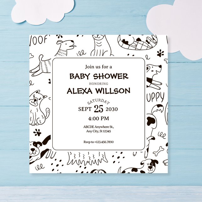 Funny Dogs doodle pattern baby shower Invitation (Creator Uploaded)