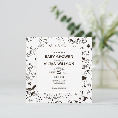 Funny Dogs doodle pattern baby shower Invitation