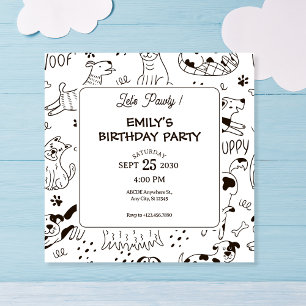 Funny Dogs doodle pattern birthday Invitation